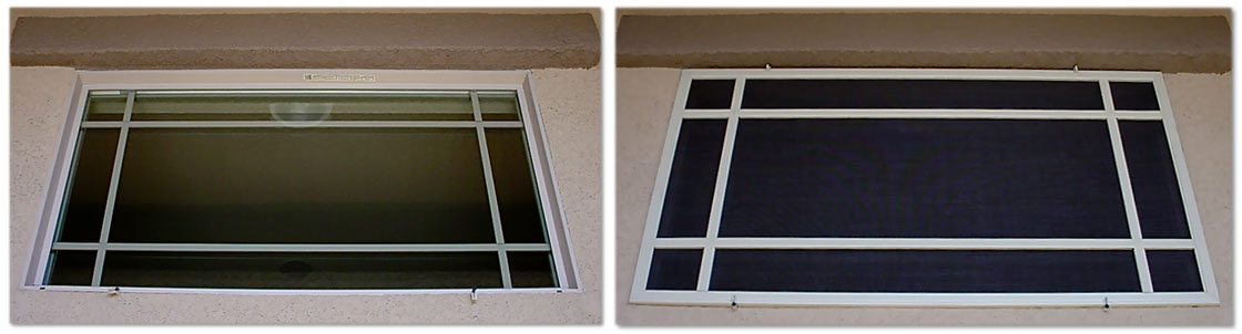 Rectangular window with solar screen white screen