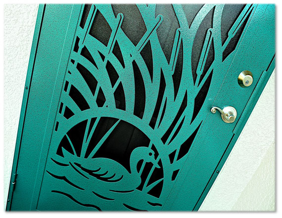 Close up of Green Secuirty Door on home