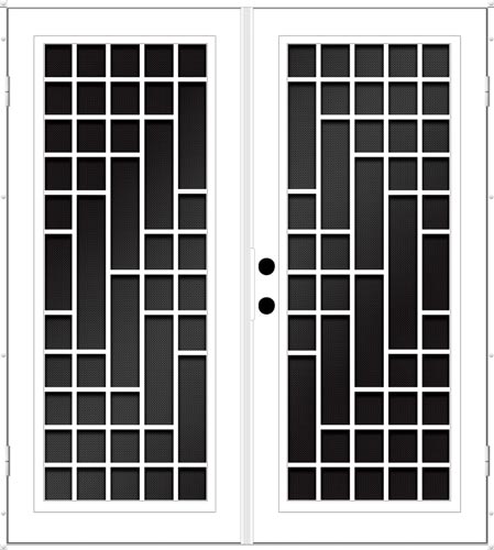 Black and white security screen doors with design of various square and rectangles