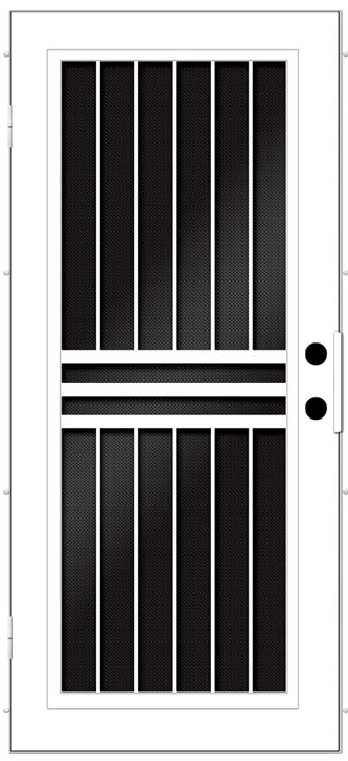 Black and White Drawing of screen door with plain bar design pattern