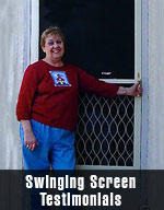 older woman standing in front of screen door