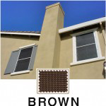 Brown Sun Screen swatch in front of home with two windows with brown sun screens