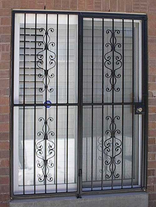 Two screen doors with black jail bar style